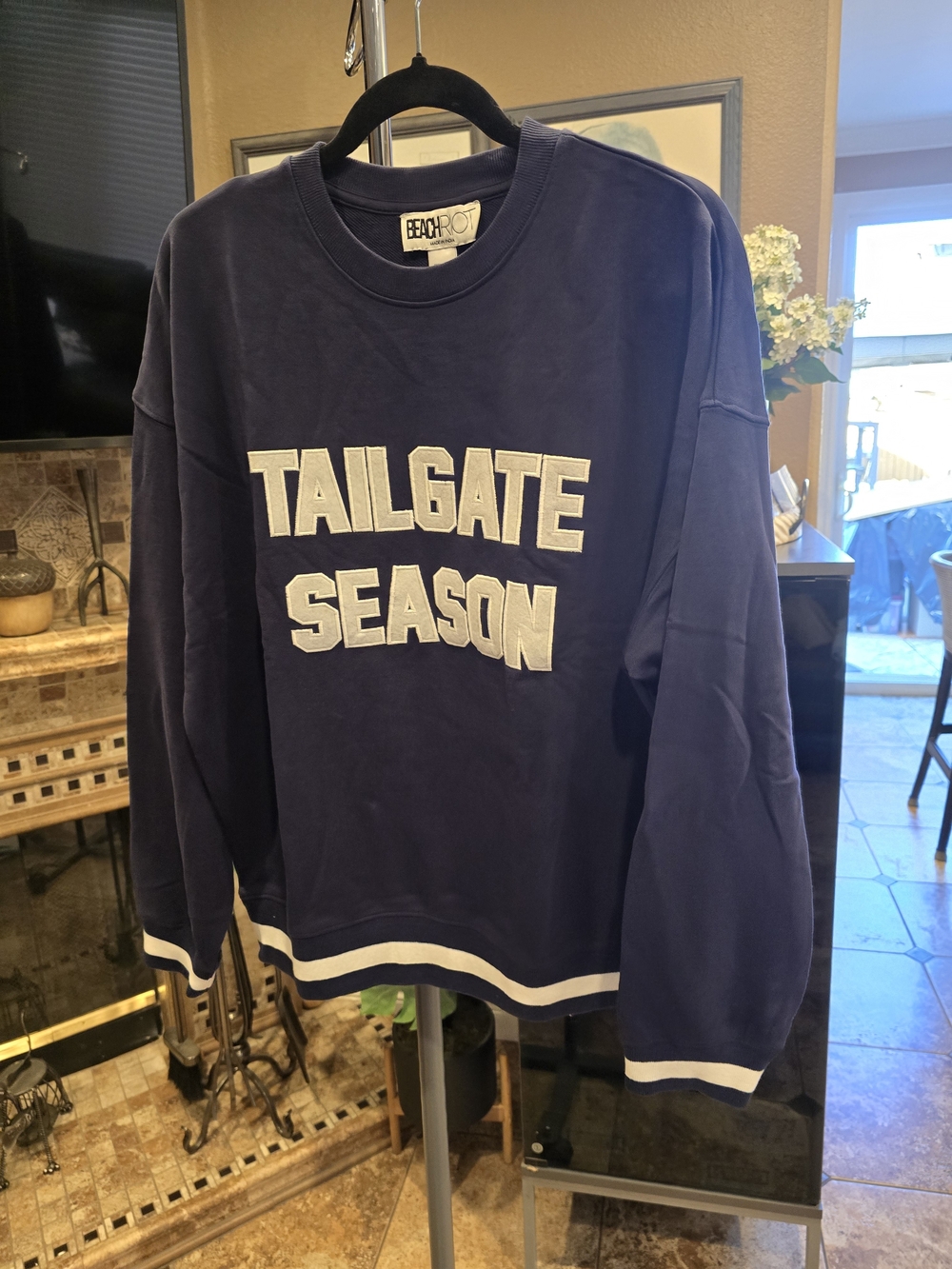Beach Riot Navy Crewneck Sweatshirt with 'Tailgate Season' Lettering NWOT, M